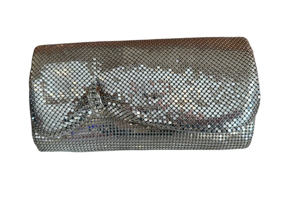 Vintage Metallic Silver Mesh Convertible Clutch Shoulder Bag